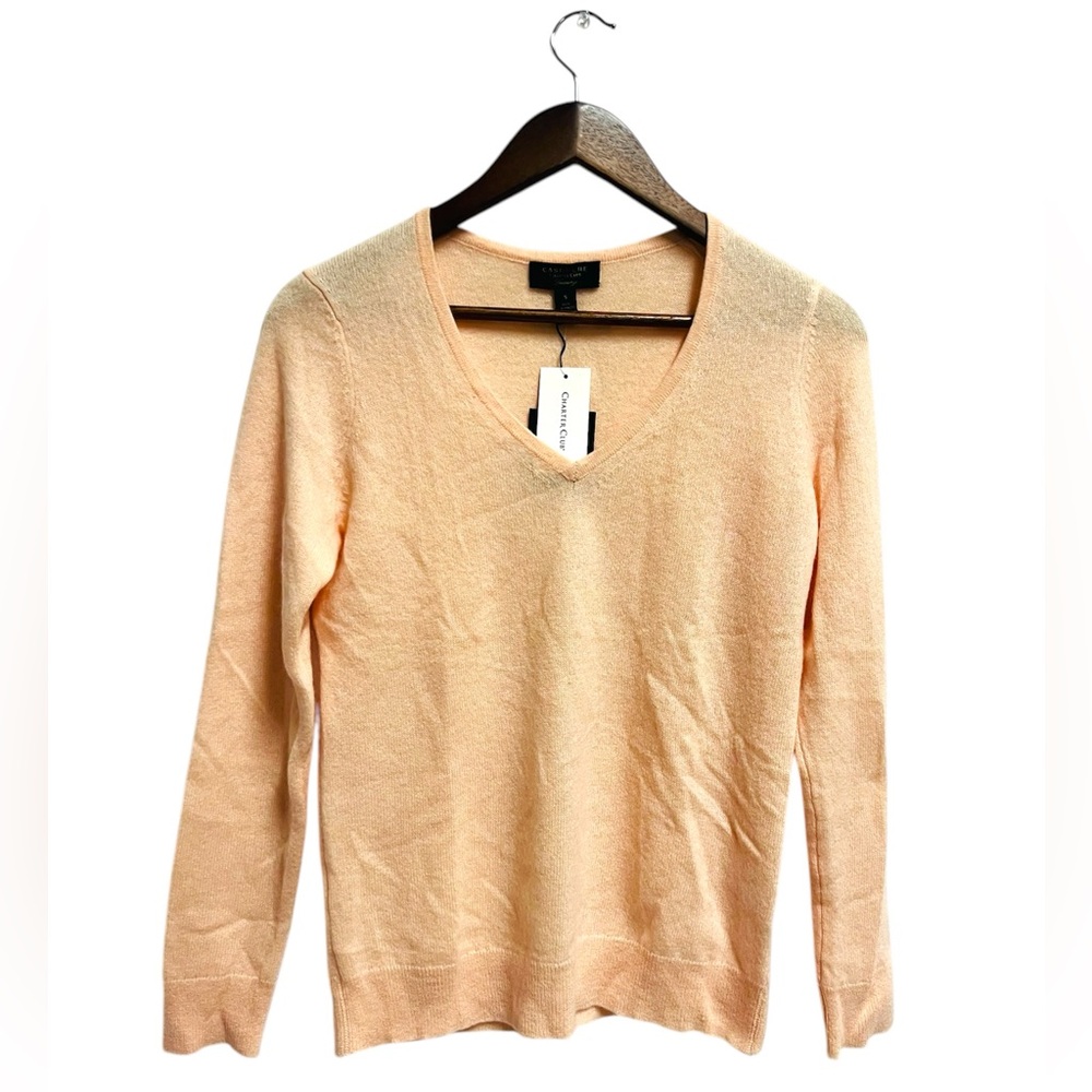 CHARTER CLUB Women's V neck Cashmere Sweater peach Size S NWT